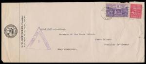 Cocos: INWARDS MAIL: 1915 local London cover to JS Clunies-Ross c/- his London address, stained at lower-right; also 1941 American Numismatic Association cover to "Mr JS Clunies-Ross/Governor of the Cocos Islands/Straights [sic] Settlement", Singapore Cen