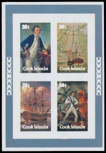 Cocos: 1979 Captain Cook Death Bicentenary M/S imperforate progressive colour proofs unmounted, one folded & another with blue pen circle around a plate flaw otherwise fine. (7)