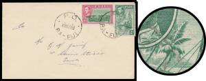 Fiji: 1938 KGVI Pictorials Â½d green with Extra Palm Frond SG 249ba (Cat Â£190 used) + 2d tied - clear of the variety - to cover to Suva by 'PO/10MY--/BA-FIJI' d/s (year blocked out), 'LAUTOKA/11MAY52/FIJI' transit b/s.