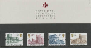 GB: PRESENTATION PACKS: 1970-2012 Definitives including high values to Â£10, self-adhesives, 1st, 2nd, Europe & World no-value-indicated, Special Delivery, Recorded Signed For, M/Ss including 'Stamp Show 2000' SG 2147, PO pack #M03. (64)