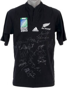 NZ "ALL BLACKS", All Blacks jersey signed by 2003 World Cup team, c21 signatures including Doug Howlett, Joe Rokocoko & Keven Mealamu. With CoA.