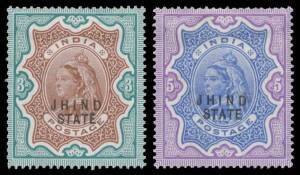 India: A largely untidy collection/array with lots of Officials, Convention States with 'JHIND/STATE' on unused QV 3r & 5r (no gum, Cat Â£1750) & attractive Gwalior range including mint blocks, Feudatory States with Dhar primitives sheetlets of 10 x3 & H