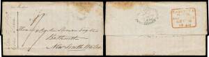 India: 1840 (Jan 2) entire headed "Ship Mount Stuart Elphinstone" & signed "Sam Thomas" to New South Wales "pr Indus" with boxed 'CALCUTTA/GPO/SHIP LETTER/10FEB10/1840' datestamp in red on back, rated "1/7" in black to collect for 1/- packet rate, 3d coas