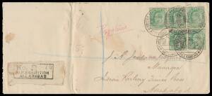 India: 1910 envelope with United Provinces Exhibition imprint on back flap, KEVII Â½a x5 tied 'UNITED PROVINCES EXHIBITION/16NOV/U/1910-11/P/ALLAHABAD' cds and blank 'R' label with 'U.P.EXHIBITION/ALLAHABAD' cachet, light fold and a couple of minor blemis