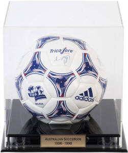 SOCCEROOS: 'Adidas' football with c20 signatures of 1996-98 squad, in perspex display case, 26x26x29cm.