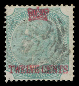 Malaya: STRAITS SETTLEMENTS: 1867 Surcharges on India 'THREE HALF-CENTS' x2 (one with large-part o.g) to '32 CENTS' on 2a SG 1-19 missing the 4c on 1a & 6c on 2a, characteristic wayward centring, the 8c on 2a & 24c on 8a a bit aged, Cat Â£1100. (8)