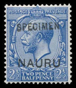 Nauru: 1916-23 Overprints on Great Britain KGV Heads Â½d 1d & 2Â½d each with irregular Upright Sans-Serif 'SPECIMEN' Handstamp (Samuel #GB26), no defacement on the reverse, unmounted. Superb! Ex National Postal Museum, Keith Buckingham & John Darnell. (3