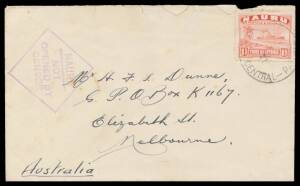 Nauru: WORLD WAR II CENSORSHIP: 1941 (Oct 4) British Phosphate Commission cover to Melbourne with diamond 'NAURU/NOT/OPENED BY/ CENSOR' (Little #H3) in violet on the face, minor opening faults at the top. Ex Neil Russell. [John Little recorded only four e