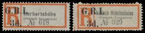 New Guinea - GRI: 1915 'G.R.I./3d.' on German Registration Labels selection comprising 'Rabaul/(Deutsch Neuguinea)' SG 33 x3, 'Herbertshohe/(Deutsch Neuguinea)' SG 36, 'Manus/(Deutsch Neuguinea)' SG 39, Seriffed Town Name 'Friedrich-Wilhelmshafen/(Deutsch