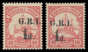 New Guinea - GRI: 1915 (Jan) Additional Surcharge '1' on '2d.' on 10pf red SG 63, mint & with light oval Rabaul d/s, Cat Â£475. (2)