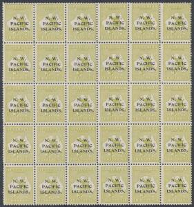 New Guinea - NWPI: 1915-16 Kangaroos Third Wmk 3d olive Die I SG 96 complete forme of 30, very fresh with most units unmounted, Cat Â£175++ as mounted singles & abc strips.