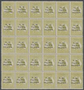 New Guinea - NWPI: 1918-23 Fifth Setting 3d olive Die I SG 109 complete forme of 30, generally well centred, most units are unmounted, Cat Â£690++ as mounted singles. Very scarce.