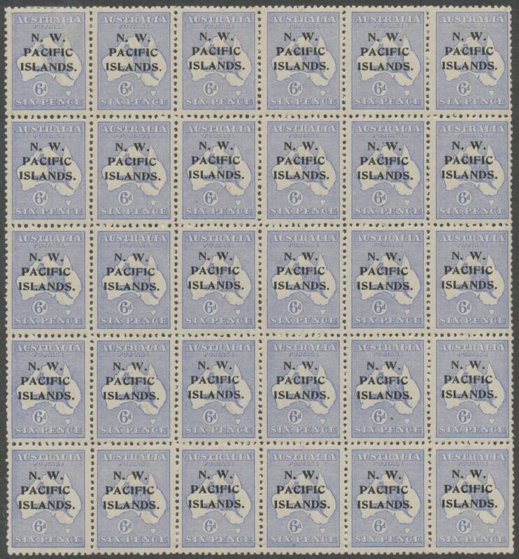New Guinea - NWPI: 1918-23 Fifth Setting 6d ultramarine Die II SG 110 complete forme of 30, generally well centred, most units are unmounted, Cat Â£140++ as mounted singles. Very scarce.