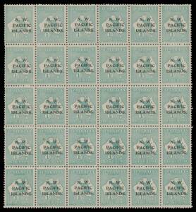 New Guinea - NWPI: 1918-23 Fifth Setting 1/- emerald SG 113 complete forme of 30, generally well centred, all units are unmounted, Cat Â£195++ as mounted singles. Very scarce.