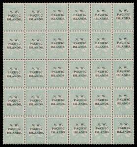 New Guinea - NWPI: 1918-23 Fifth Setting 1/- pale blue-green SG 113a complete forme of 30, all units are unmounted, Cat Â£420++ as mounted singles. Very scarce.