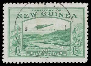 New Guinea: 1935-39 Bulolo Goldfields Airmails Â½d to Â£5 SG 204-05 & 212-25, the 10/- & Â£2 with above-average centring and the Â£5 lightly cancelled, some of the lower values and the Â£1 have hinge thins, Cat Â£1440. (16)