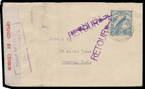 New Guinea: WORLD WAR II CENSORSHIP: Batch of surface or domestic airmail covers with boxed 'Passed by Censor/TNG No 1' x3 (one to Penang with 'RETOUR [arrow]' cachet), '...No 2', '...No 6', '...No 8' x2 (one inwards from California) or '...No 25' x2 (one