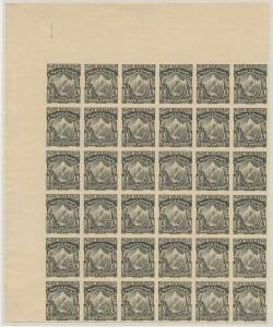 New Zealand: 1898 Pictorials London Printings with No Watermark Â½d Mount Cook imperforate plate proof in black on ungummed unwatermarked paper upper-left corner block of 30 (5x6) with Plate Number '1' (No Dot).