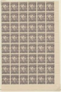 New Zealand: 1898 Pictorials London Printings with No Watermark Perf 12-16 Â½d brown-purple Mount Cook SG 246 (CP #E1a) lower-right corner block of 48 (6x8, two units mounted) & an upper-right corner block of 20 (4x5) in a lighter shade with Sheet Number