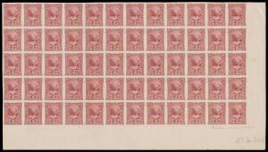 New Zealand: 1900 Pictorials including New Designs with Double-Lined Star Watermark 1d White Terrace & 2d Pembroke Peak imperforate plate proof blocks of 60 (12x5) from the lower-right corners of the sheets in dull lake or bright lake on ungummed unwaterm