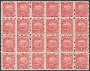 New Zealand: 1900 Pictorials including New Designs with Double-Lined Star Watermark Perf 11 1d White Terrace SG 274 (CP #E3a) block of 24 (6x4) with Re-Entry [R7/13], a few split/rejoined perfs otherwise with full unmounted o.g., Cat Â£312++ ($NZ2000 appr