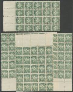 New Zealand: 1901 New Plates Perf 14x11 Â½d Mount Cook SG 281/a (CP #F1c) marginal blocks of 20 21 25 & 30, most units are unmounted, Cat Â£1150++ ($NZ3000+). (4 blocks)