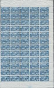 New Zealand: 1902-07 Pictorials with Watermark Perf 14 2Â½d deep blue 'LAKE WAKATIPU' SG 320a (CP #E8d1) block of 60 (5x12) being the complete right-half of the sheet, generally well centred, clean-cut perfs, full unmounted o.g., Cat Â£1620++ as mounted 