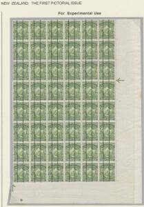 New Zealand: 1907-08 Pictorials Redrawn Plates (Smaller Designs) Perf 14x15 Â½d Mount Cook SG 382 (CP #F5c) Dickie Coil Experiments overprinted with two vertical lines study including two strips of 12 with Coil Joins, blocks of 12, 15 & 48 (with large-par