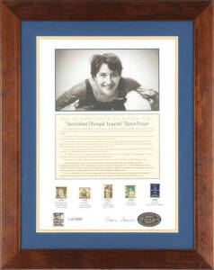 OLYMPIC ATHLETES: Signed displays of Sebastion Coe, Linford Christie, Donovan Bailey, Raelene Boyle, Mary Peters (2 - one with signature faded) & Tania Van-Heer. All framed, various sizes.