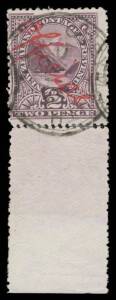 New Zealand: REEFTON PROVISIONALS: 2d Pemboke Peak with manuscript "Official" in Red pre-cancelled with the 'GREYMOUTH/PAID/ 3 ' device SG P3 marginal example from the base of the sheet with the margin rejoined, large-part o.g., Cat Â£1500. A very fine ex