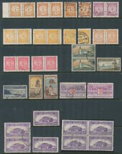 New Zealand: LIFE INSURANCE (LIGHTHOUSES): Handy selection with 1891-98 set plus further Â½d x2, 1d x5 (one on piece) & 2d x4, 1913-47 selection of mainly pairs including Â½d with superb octagonal 'OXFORD/MO&SB' d/s, 1Â½d black, 3d x3 & 6d x2, etc, also a