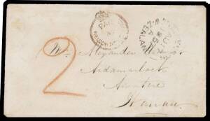 New Zealand: 1849 cover to "Ardamarlack [?]/Awatere/Wairau" with largely fine 'NELSON/AU17/1857/=NEW-ZEALAND=' cds & '[crown]/ PAID/AT/NELSON NEW ZEALAND' in dull red SG CC2 (Cat Â£1100).