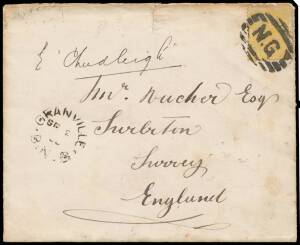 Papua: 1888 cover to England with Queensland 4d yellow (creased before being affixed) tied by a superb strike of the scarce 'N.G' obliterator (Lee #2; rated D) & very fine strike of the rare 'GRANVILLE/SP2-/88/BNG' cds (Lee #4; rated F - the second day sl