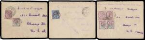 South Africa: BOER WAR: 1900-01 three covers to USA endorsed from "Pte G Whitaker 1st North'nd Fusiliers 4369 South Africa" in the Transvaal all forwarded via London with Great Britain stamps added there to pay the 2Â½d foreign letter rate, the first two 