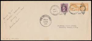 USA: FLIGHT COVERS: 1935 (Jan 11) Honolulu-Oakland cover (241x114mm) endorsed "Carried by air/..." and signed by the pilot "Amelia Earhart" at upper-left and "No.34 of 49 covers" at lower-left, small repaired tear at right. [Amelia Earhart was the first w