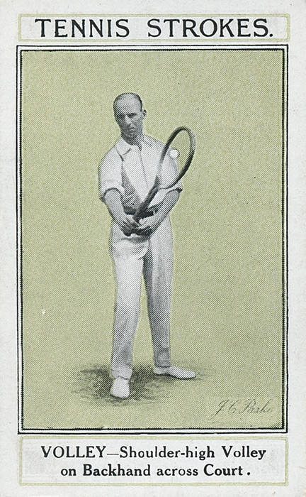 1923-87 tennis cards, comprising 1923 Sarony "Tennis Strokes" (2 sets & 22/25); 1928 Churchman "Men of the Moment in Sport" (9 tennis players); 1930 Godfrey Phillips "Lawn Tennis" (2 sets); 1934 MacRobertsons "Champions" (8 tennis players); 1936 Players "