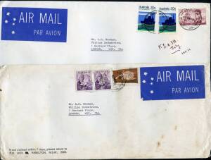 Postal History: 1970s large envelopes airmail to England with high-value frankings including three covers with Navigators $2 Bass (two with x2 each), fifteen covers with $1 Flinders in various mixed frankings, eight with $1 Paintings & another eight with 