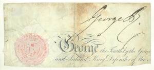 KING GEORGE IV (1762-1830, King of Great Britain from 1820 until his death), fine signature "George R" (King) on corner of vellum document, with his Royal Seal, and printed text "George the Fourth by the Grace..".