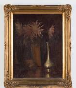MAX MELDRUM (1875-1955): &ldquo;Chrysanthemums&rdquo;, oil on board, 37x47cm, with label on reverse, &ldquo;National Gallery, Melbourne/ Loan Exhibition 1925&rdquo;,&nbsp;in John Trallon frame. - 2