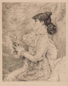 EUGENE ANDRE CHAMPOLLION (1848-1901), after Jules Bastien-Lepage (1848-1884), "A Sarah Bernhardt", etching, window mounted, framed & glazed, overall 42x49cm.