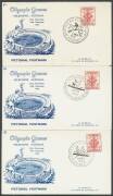 Australia: 1956 Melbourne Olympics illustrated commemorative cancels on 'PICTORIAL POSTMARK' postcards set of 52 (couple with minor blemishes; advertised retail $650) plus a few FDCs & flight covers, then some 1980s-90s mint including Sydpex M/S x100+ & s - 2