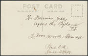 Northern Territory: Darwin: 1919 Cyclone real photo card with 'Kodak' back showing Jetty with large hole between Railway Tracks & stranded Goods Wagons, annotated "The Darwin Jetty after the Cyclone 1919 £3000 worth Damage June 23/6/19" on back, unused, - 2