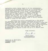 HAROLD HOLT (Australia's 17th Prime Minister), signed 2-page letter dated 16th Sep.1965 on "Commonwealth of Australia, Treasurer" letterhead to Senator R.D.Sherrington, on behalf of the Victorian Country Racing Council, re improvements made by sporting bo - 2