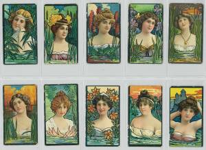 1903 British American Tobacco Co. "Beauties, Water Girls", complete set [25]; plus 1903 "Marine Girls" [8/24] & "Smoke Girls" [2/24]. Fair/VG.