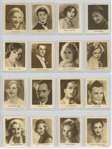 MOVIE STARS: 1933 Carreras (Turf) "Personality Series - Film Stars" [72]; c1933-34 Allens "Film Stars" (1st Edition) [72] & 2nd Edition [6/67 known]; 1934 Godfrey Phillips "Stars of British Films" [50]; 1934 Australian Licorice "Film Stars - British" [20]