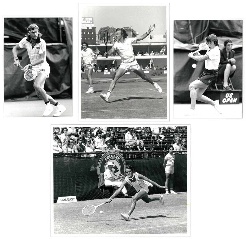 BALANCE OF COLLECTION, noted 1970s tennis photographs (26) including Bjorn Borg, Martina Navratilova, Evonne Goolagong & Jimmy Connors; c1900 autograph book ex W.H.A.Bridgeman with c40 drawings; Canada 1956 Olympics badge.