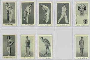 1932 Godfrey Phillips "Australian Sporting Celebrities", almost complete set [49/50], noted Don Bradman, Phar Lap & Walter Lindrum; plus 1933 Carreras (Turf Cigarettes) "Personality Series" (73-96), complete set [24], noted Don Bradman, Walter Lindrum, Ha