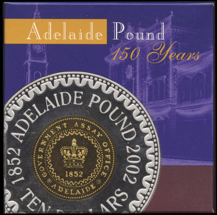 $10.00 group, 1999-2001 Millennium set of 3, "The Past", "The Present" and "The Future"; Bi-Metal pair, 2002 "Adelaide Pound" and 2003 "Sydney Mint Pattern". Minor faults to "The Past" box. Cat $840.