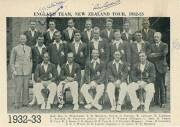 1932-33 ENGLAND "BODYLINE" TOUR TO AUSTRALIA: MCC team list written out by R.E.S.Wyatt on "Brisbane Hotel, Launceston, Tas" letterhead; plus team picture with 6 signatures including R.E.S.Wyatt, Gubby Allen & Freddie Brown. - 2