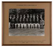 1948 AUSTRALIAN "INVINCIBLES" TEAM: Official team photograph, with title "20th Australian Team to Great Britain, 1948", and players names printed on mount, produced by 'The Sports and General Press Agency', framed & glazed, overall 42x37cm. Superb conditi